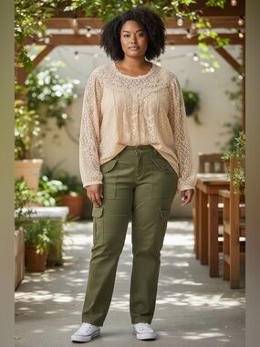 torrid cream lace crochet peasant blouse with scalloped yoke